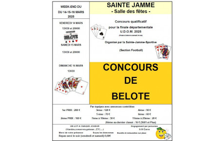 Concours de belote du 14/15/16 Mars 2025